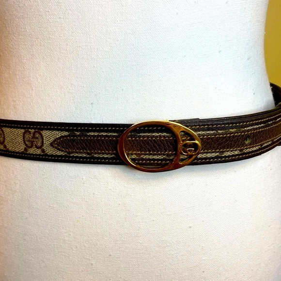 EUC - Like New!  80s Vintage Gucci belt, women’s 32 in, brown diamante double G - Picture 2 of 10